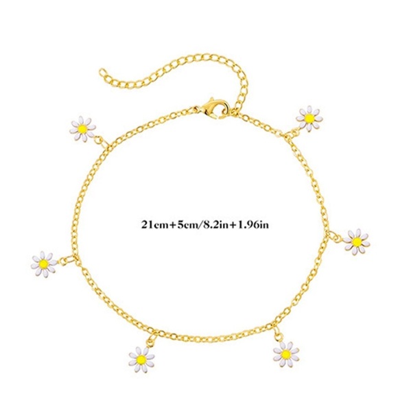 Gold Daisy And Pearl Chain Anklet - Picture 4 of 5